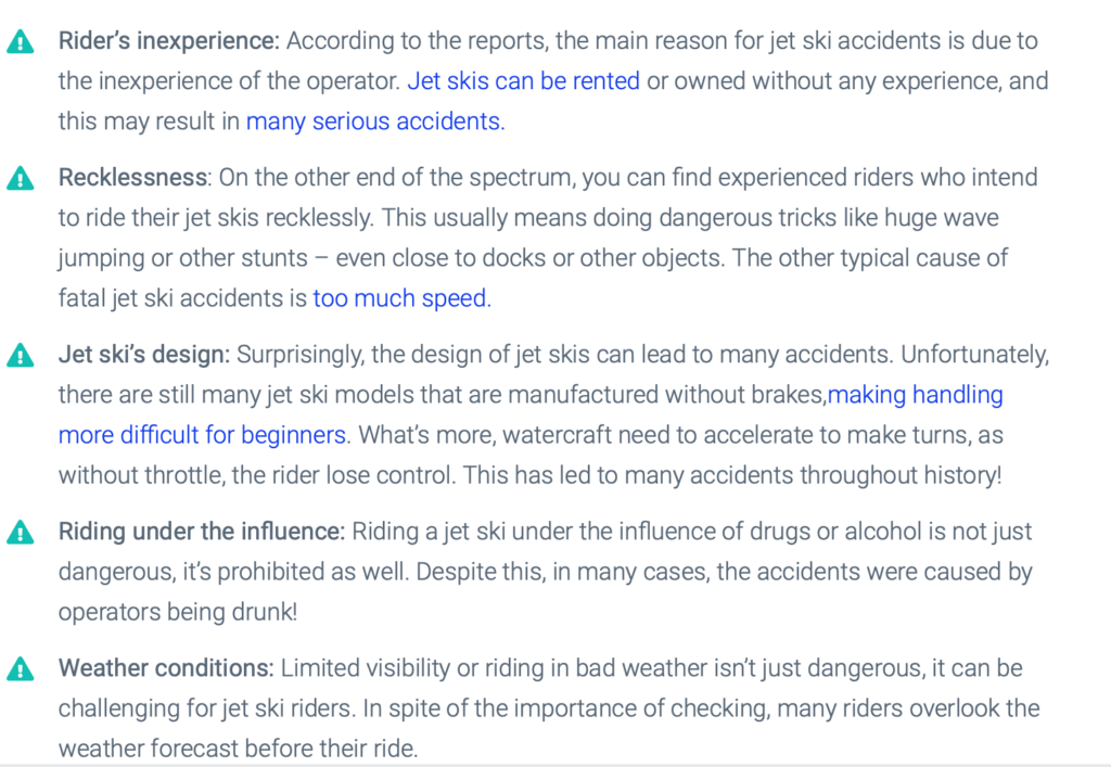 Causes of Jet Skis accident
